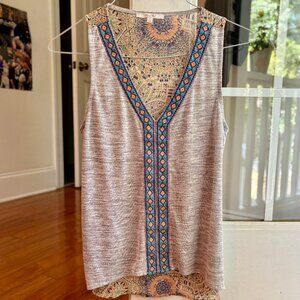 Miss Me Mixed Material Beaded Sleeveless Tank Top Gray Women S